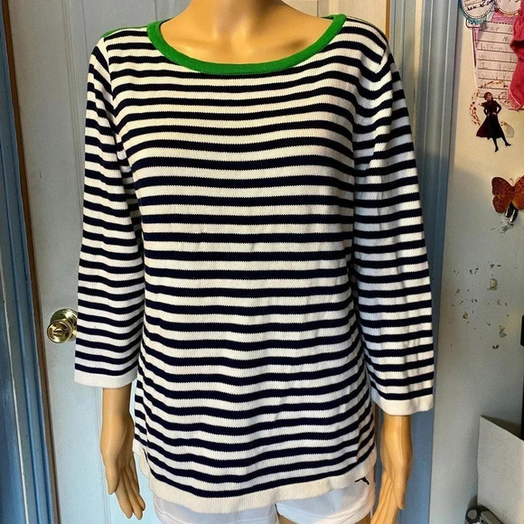Liz Claiborne Cotton Knit  Multi Color Stripped Sweater Women Size XL Stretch - Picture 4 of 5